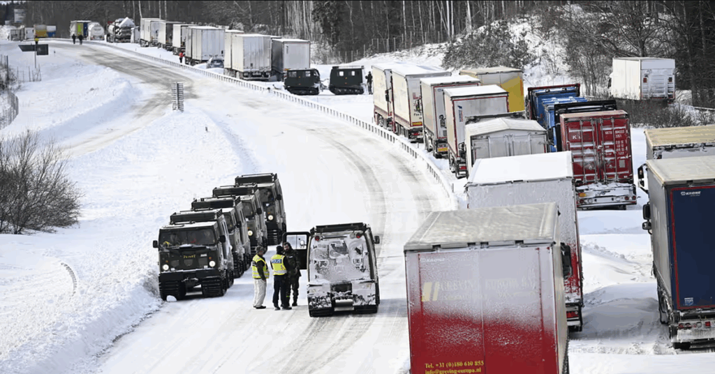 Trafikkaos på E22:an i januari 2024