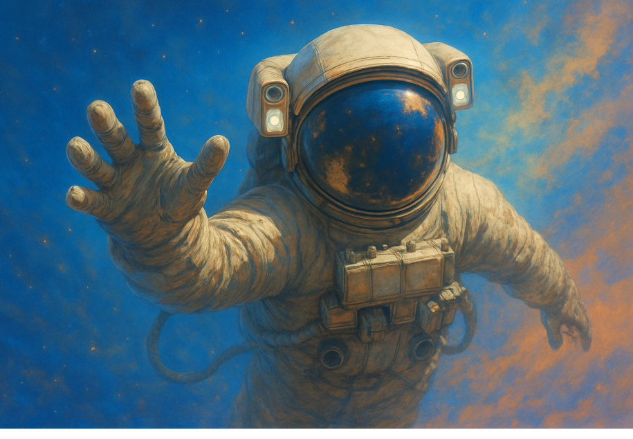 Illustration av astronaut som faller mot jorden.