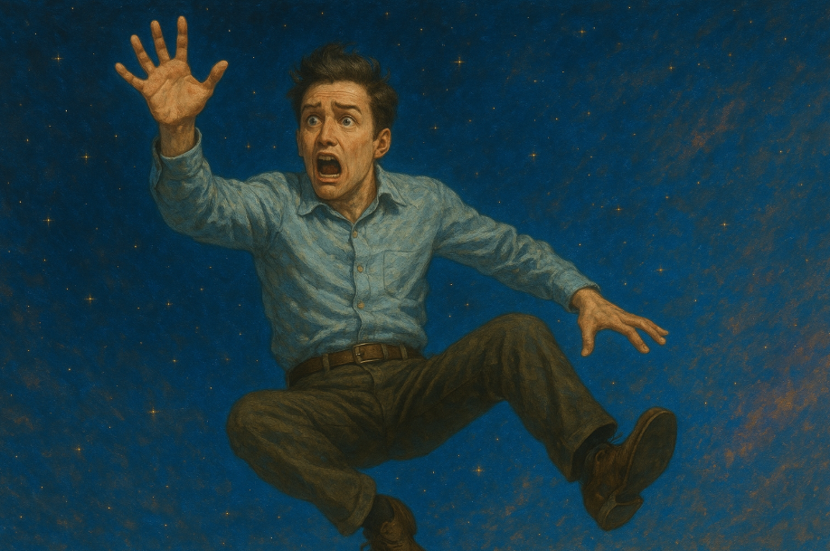 Man i rymden utan rymddräkt.