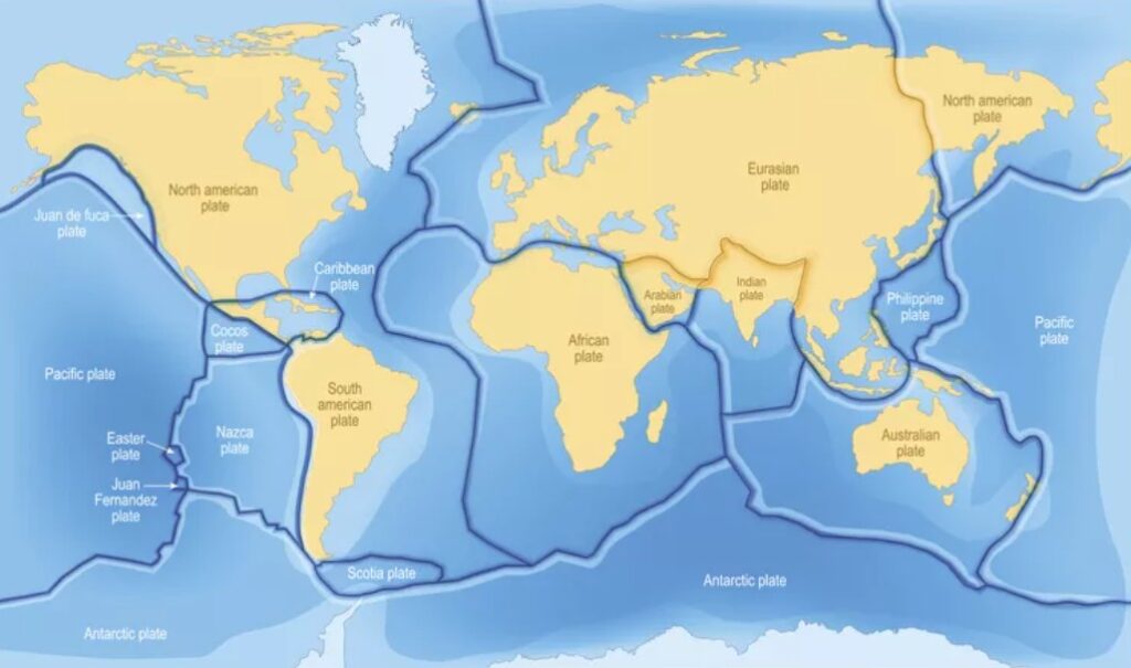 Tektoniska plattor med gränser.